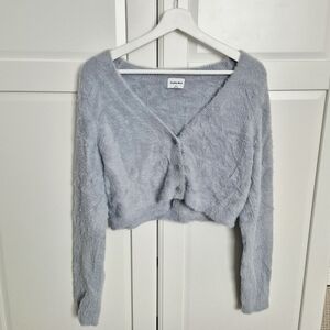 Aritzia Sunday Best Reese Fuzzy Grey Cardigan Sweater XL